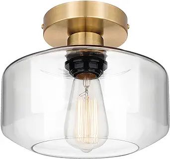MAXvolador Industrial Semi Flush Mount Ceiling Light Gold, Clear Glass Pendant Lamp Shade, Farmho... | Amazon (US)