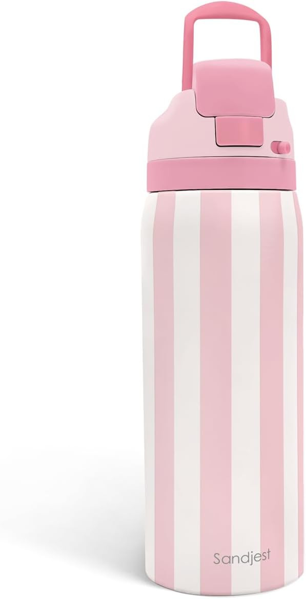 Stripe Insulated Stainless Steel Water Bottle with Straw, Push-Button Lid, 32 Ounce, Gifts for Wo... | Amazon (US)