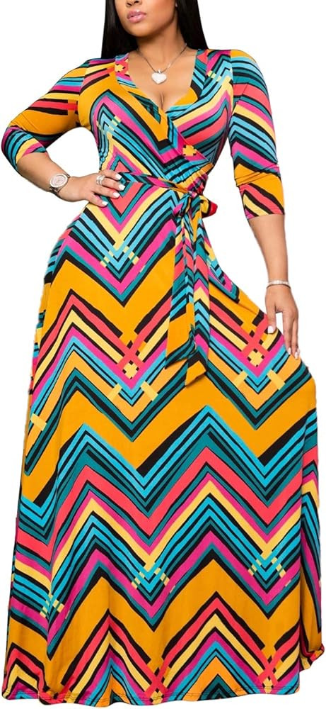 SheKiss Women's Sexy V Neck Floral Long Sleeves Maxi Dresses Casual Loose Party Prom Ladies Outfi... | Amazon (US)