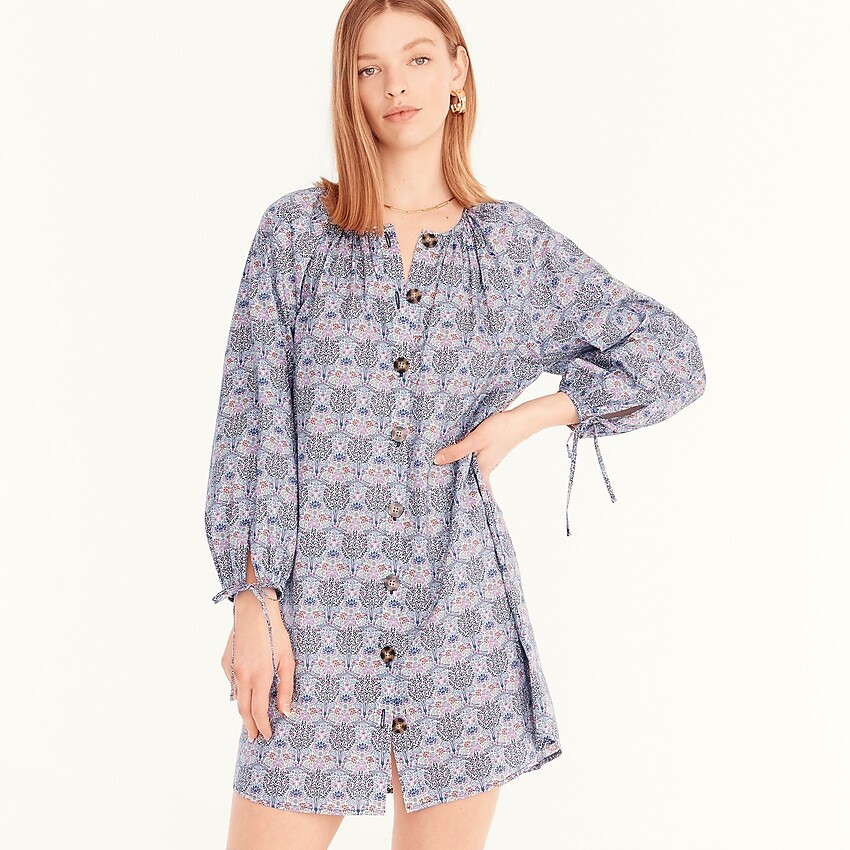 Tie-sleeve button-front organic cotton dress in Liberty® Club Nouveau floral | J. Crew US