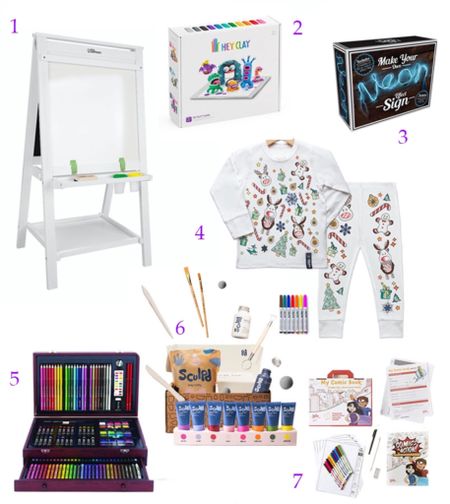 Kids gift ideas! I love these gift ideas for the little artist in your life. All of these gifts are designed to keep them engaged and spark their creativity! 
 1. EZ easel
2. Home pottery kit 
3. Make your own neon sign
4. Color your own holiday pajama set 
5 full art 101 set 
6. Hey clay! Make your own alien 
7. Create your own comic book kit 

#kidgifts #kidgiftideas #kidgiftguide #artgifts #creativegifts #creativekids #familygifts #littleartists   #activitygifts #experiencegifts #boygifts #girlgifts #genderneutralgifts #STEM #STEMgifts #STEMgiftideas #kidgifts #kidtoys 

#LTKGiftGuide #LTKkids #LTKHoliday