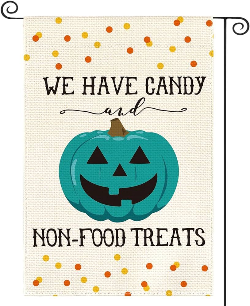 AVOIN colorlife Halloween Teal Pumpkin Jack-O'-Lantern Garden Flag Double Sided, We Have Candy No... | Amazon (US)