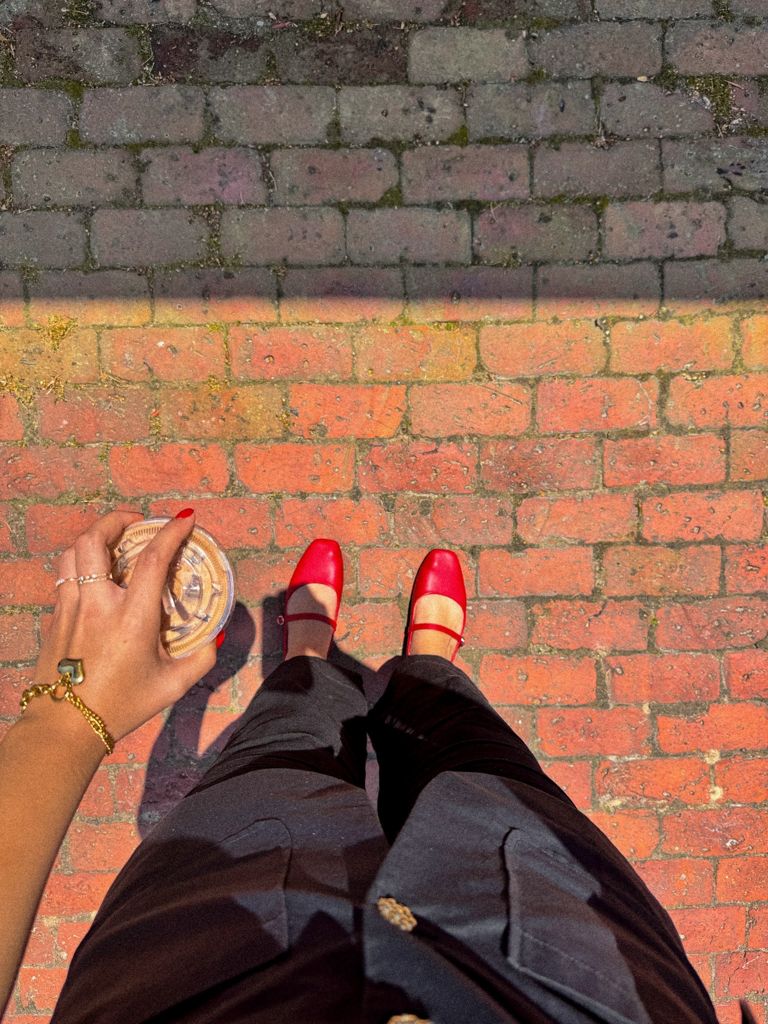 Today’s Anthropologie classic look. Red Mary Jane’s & all gold jewelry as per usual  