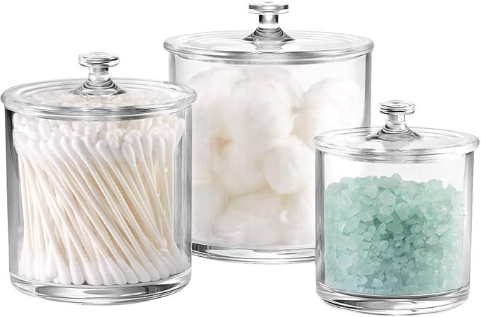 Premium Quality Acrylic Qtip Holder Apothecary Jars Bathroom Vanity Organizer Canister for Qtips,... | Amazon (US)