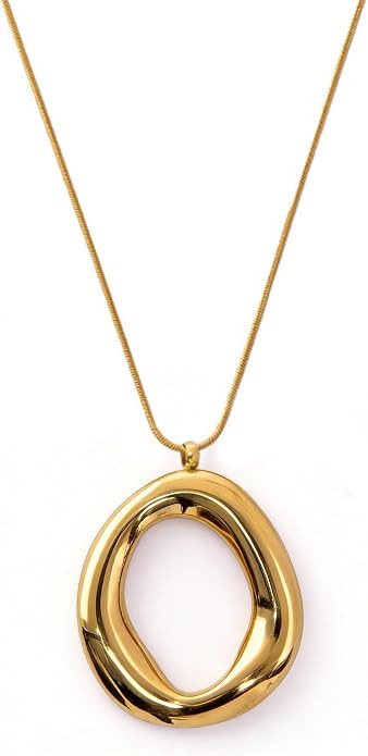 18K Gold Plated Irregular Pendant Necklace for Women,Waterproof Snake Chain Chunky Statement Neck... | Amazon (US)