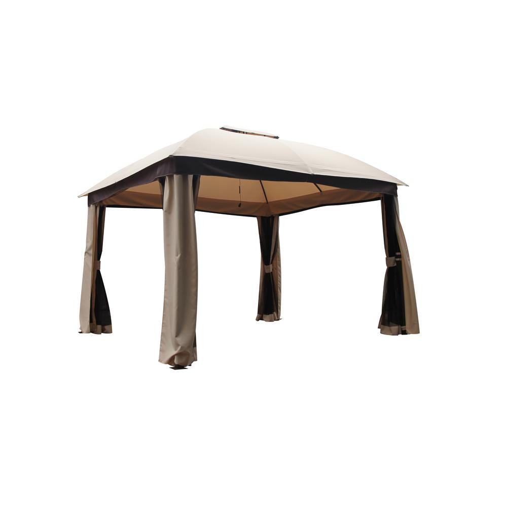 Hampton Bay 12 ft. x 10 ft. Outdoor Patio Solar LED Lighted Gazebo, Beige / Cream | The Home Depot