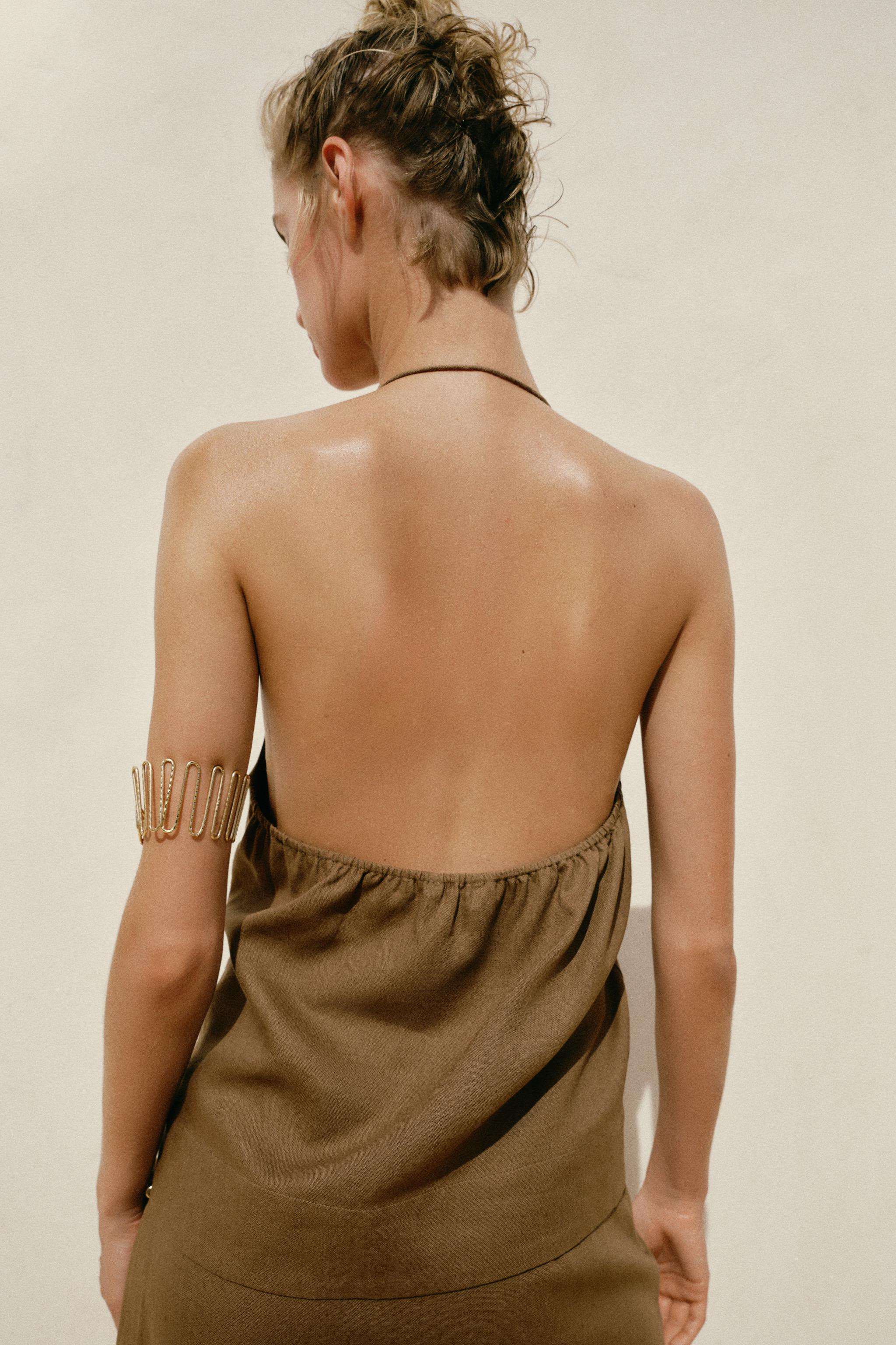 LINEN HALTER TOP WITH BEADS | Zara US