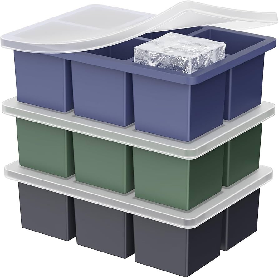 Large Ice Cube Tray for Whiskey: 2inch Big Silicone Ice Trays for Whisky - 3Pack Old Fashioned Ic... | Amazon (US)