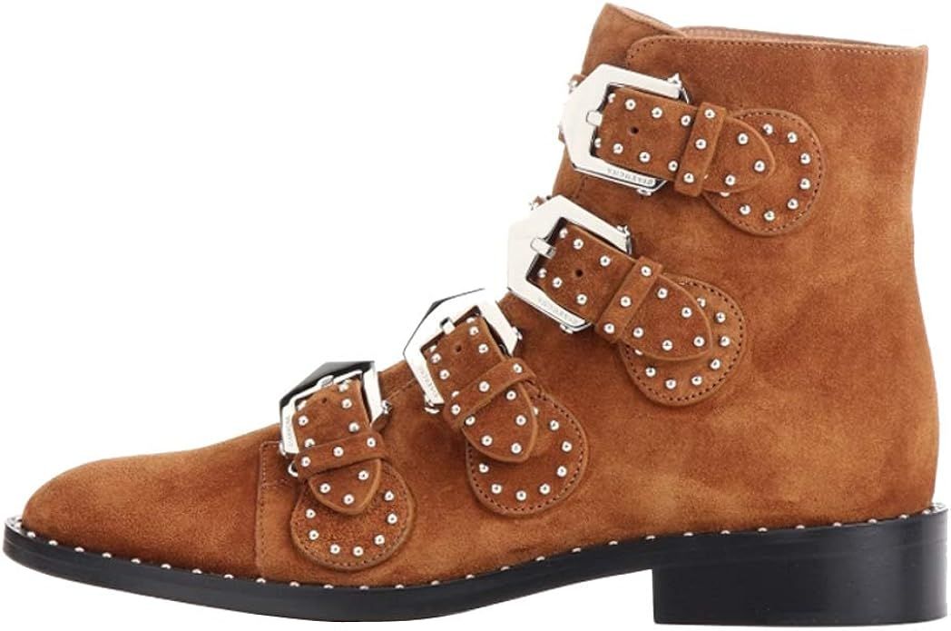 The Most Women's Leather Boot Rivet Low Heels Ankle Studded Booties | Amazon (US)