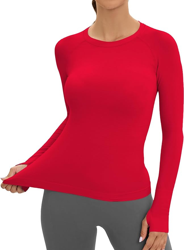 MathCat Workout Seamless Shirts for Women Long-Sleeved Yoga Running Breathable Thumb Holes Tops | Amazon (US)