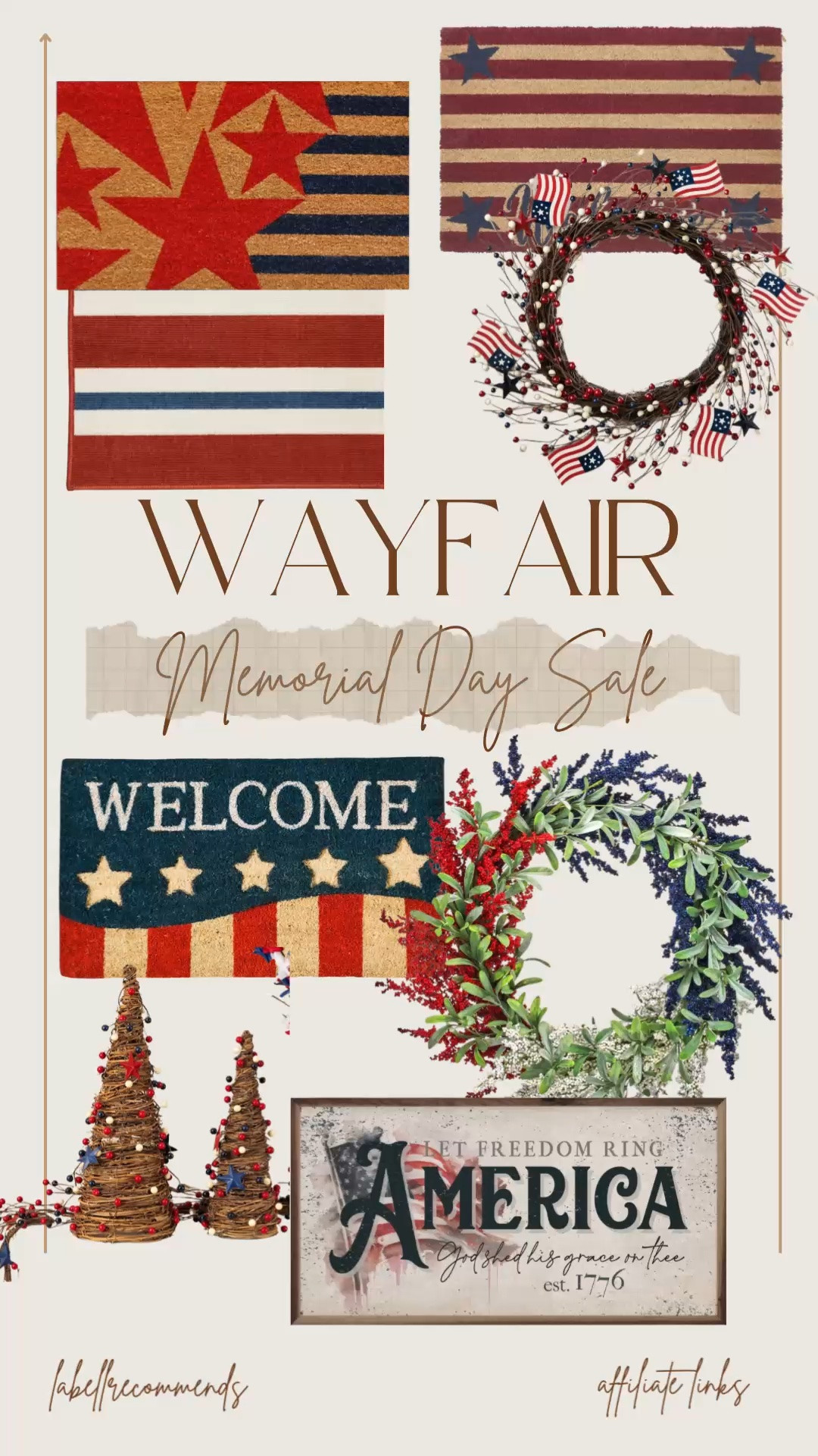 Wayfair’s Memorial Day sale is live. Part of the sale is Memorial Day and 4th of July decorations. Included in the sale are front door wreaths, doormats, wall art and other red, white and blue decor. 

#memorialdaysale #wayfairsale #frontdoordecor

4th of July decorations, Memorial Day decor, Wayfair Memorial Day sale, red white and blue decorations, front door wreaths, doormats

#LTKSeasonal #LTKHome #LTKSaleAlert