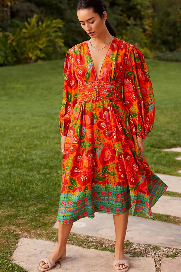 Farm Rio Floral Midi Dress By Farm Rio in Assorted Size XL | Anthropologie (US)