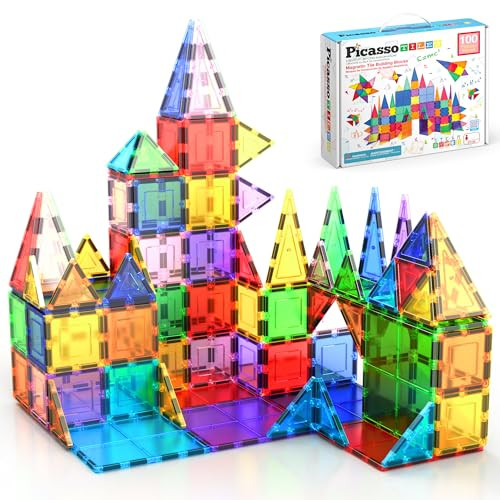 PicassoTiles 100 Piece Set 100pcs Magnet Building Tiles Clear Magnetic 3D Blocks Construction Pla... | Amazon (US)