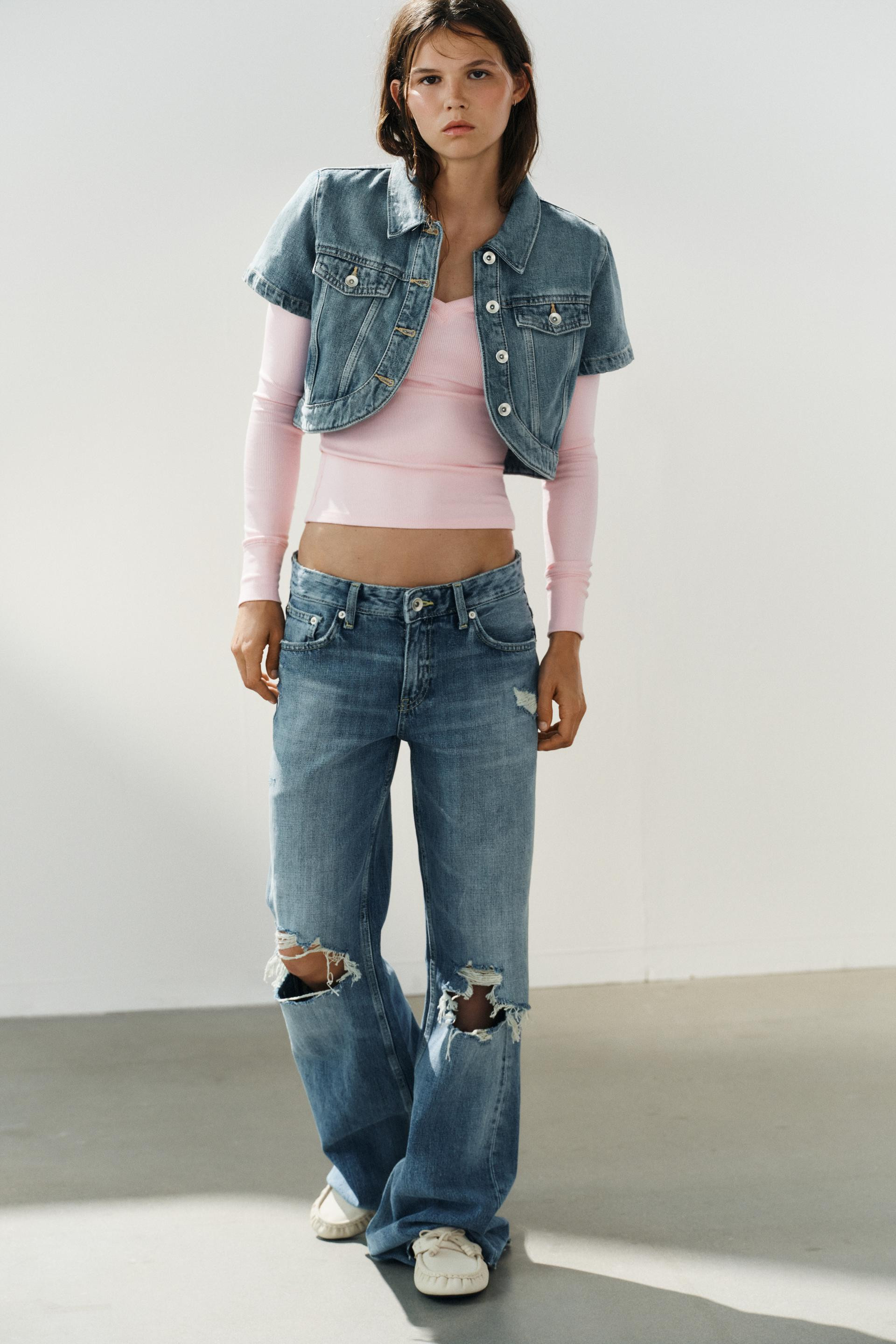 TRF ASYMMETRIC DENIM CROPPED SHIRT | Zara US