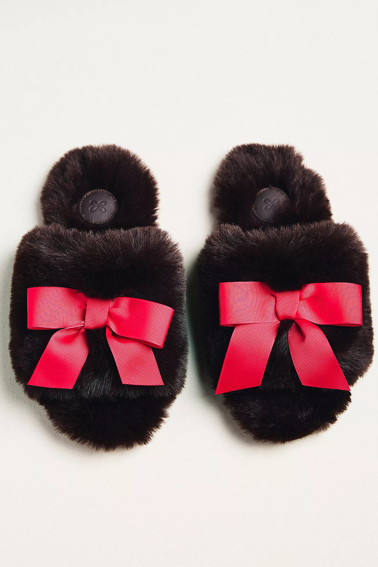 Maeve Faux Fur Open-Toe Bow Slippers | Anthropologie (US)
