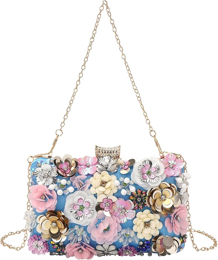 LETODE Flower Clutch Purse Evening Bag for Women Formal Party Handbag Chain Strap Shoulder Bag | Amazon (US)