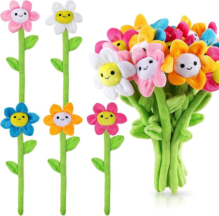 10 Pcs Plush Sunflower Flower Stuffed Bendable Stems Plush Bouquet Toy Soft Rose Flower 12.6 Inch... | Amazon (US)