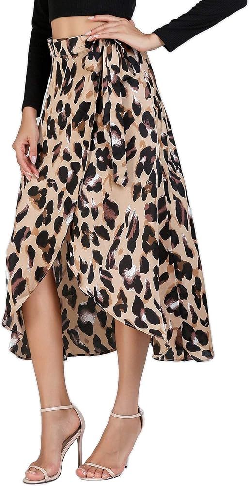 Women's Waist Knot Leopard Print High Waist Wrap Split Skirt | Amazon (US)