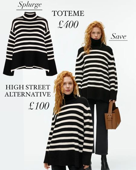 I have found the best Toteme stripe knit dupe on the high street! This black and white striped sweater is stunning and a timeless pieces of chunky knitwear that has a roll neck and is oversized to hit the sweet spot for Breton stripe knitwear! Definitely going to sell out whether you splurge on the Toteme stripe jumper or buy the Arket striped sweater instead 🙌🏻

Luxury knitwear - investment knitwear - designer dupe - affordable alternative - autumn wardrobe must haves - wardrobe staples - capsule wardrobe uk 

#LTKunder100 #LTKstyletip #LTKSeasonal