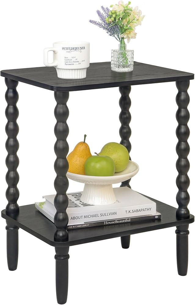 Black Side Table, Small End Table with 2-Tier Shelf, Vintage Night Stand with Storage for Bedroom... | Amazon (US)