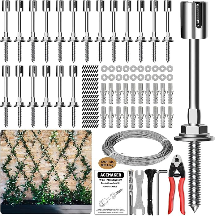 Wire Trellis Kit, 20-Set 5/64\u201d Crosshead with Cutter & 98ft Cable | Amazon (US)