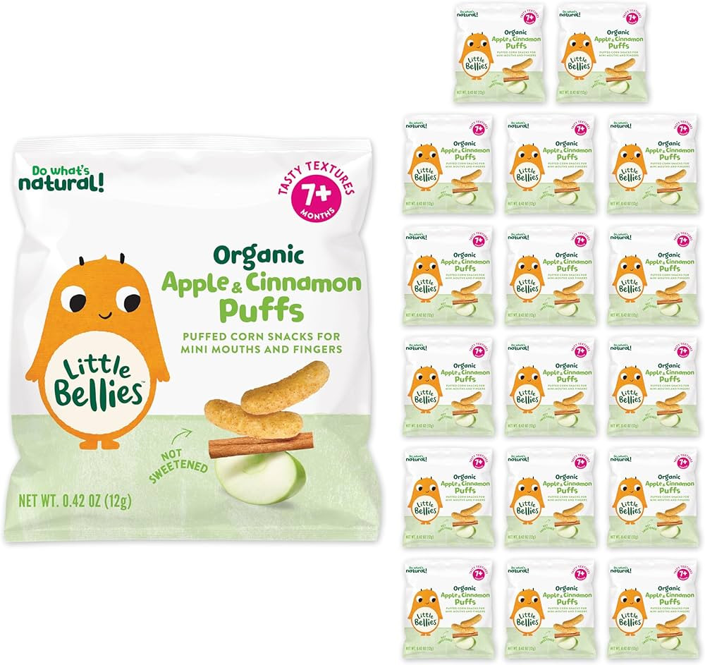 Little Bellies Organic Apple & Cinnamon Puffs Baby Snack (Pack of 18 x 0.42 oz Individual Packs) | Amazon (US)