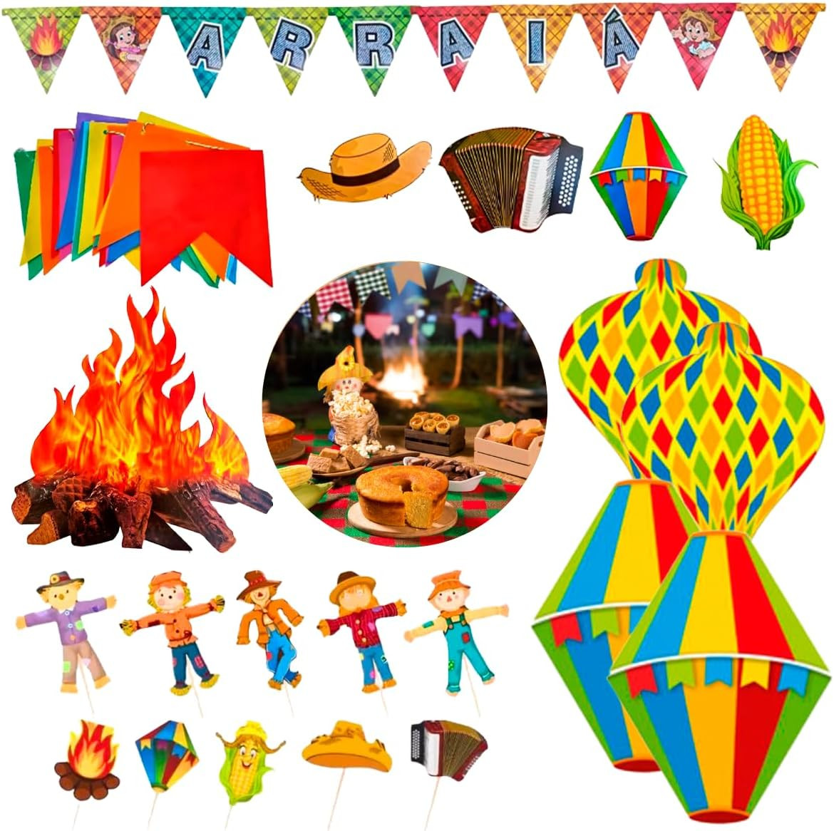 Kit Decoração Completo Festa Junina São João Arraial Quermesse Escolas Luxo (70unid 40m BANDE... | Amazon (BR)