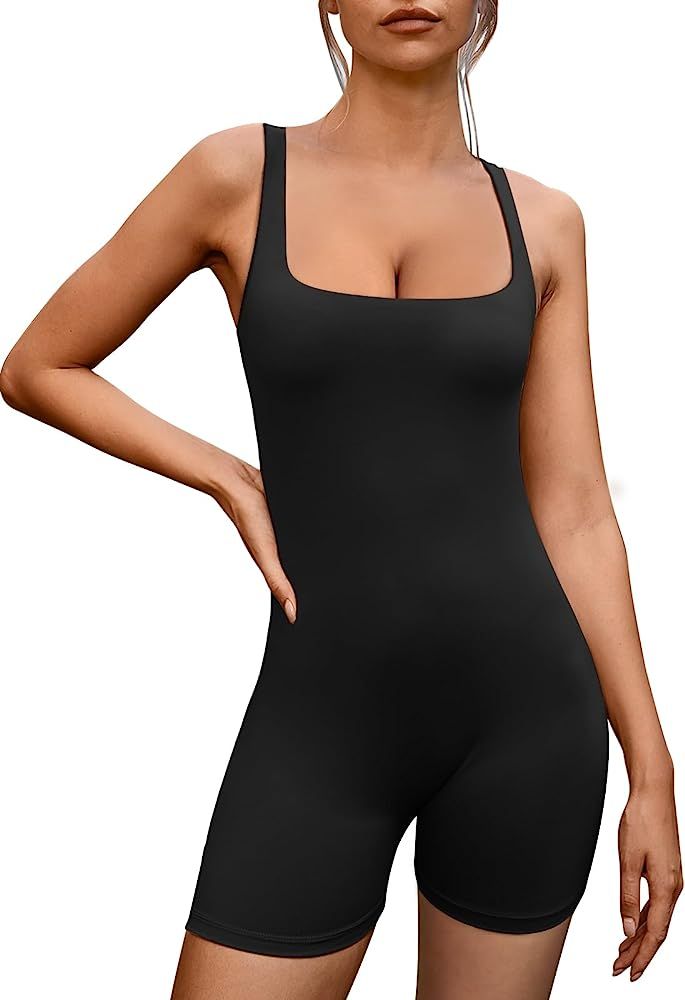 AUTOMET Womens Jumpsuits Unitard Bodysuits One Piece Shorts Rompers Yoga Sleeveless Backless Seam... | Amazon (US)