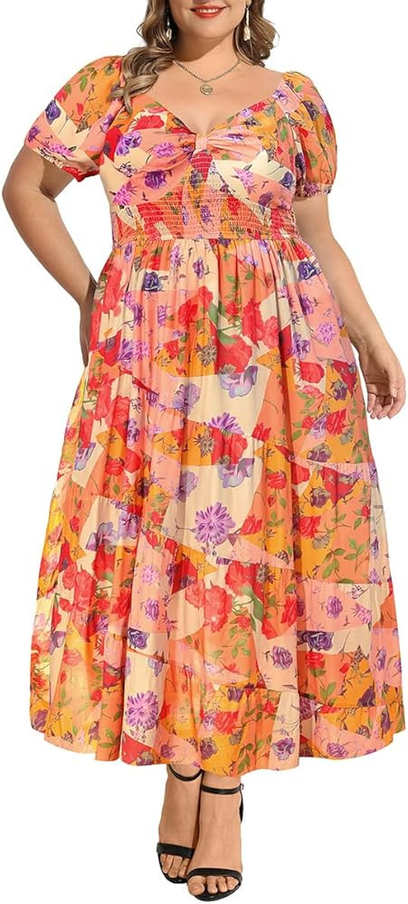 RITERA Plus Size Summer Dresses for Curvy Women A-Line Flowy Maxi Dress Short Sleeve Casual Dress... | Amazon (US)