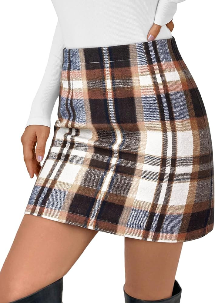LILLUSORY Womens Plaid Skirt Fall High Waist Flannel Mini Checkered Skirts Winter Corduroy Sweate... | Amazon (US)
