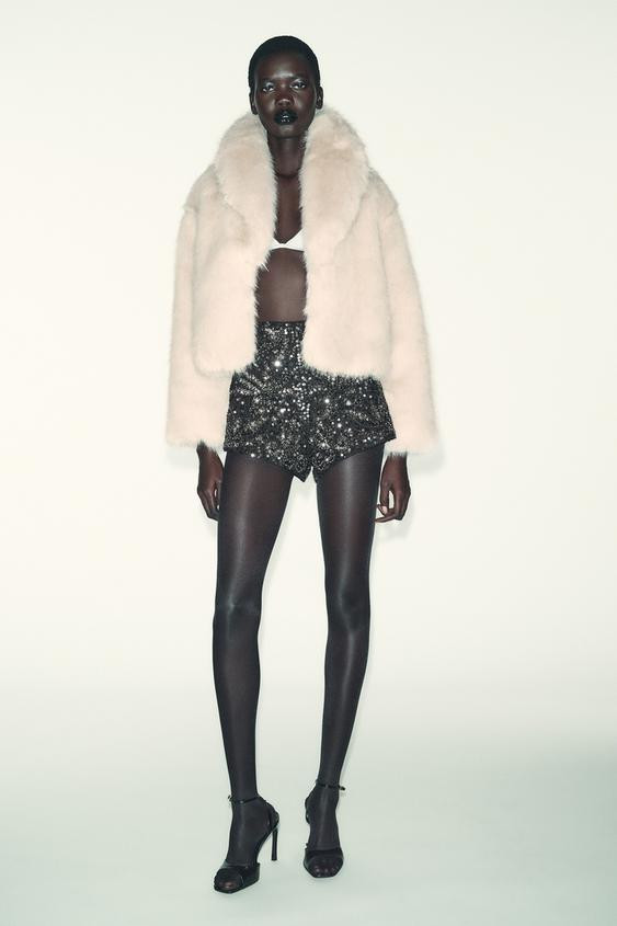 SHORT FAUX FUR COAT WITH LAPEL COLLAR | Zara UK