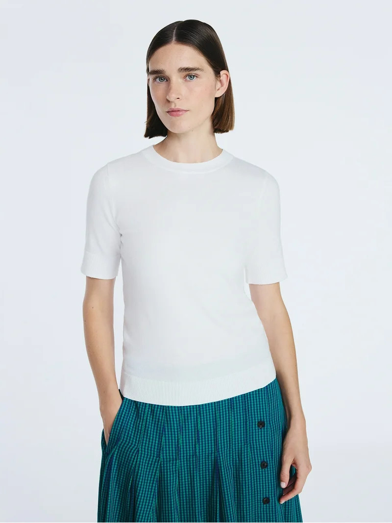 Free Assembly Women's and Women's Plus Cozy Yarn Shrunken Sweater Tee with Short Sleeves, Solid &... | Walmart (US)