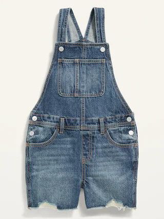 Medium-Wash Frayed-Hem Jean Shortalls for Girls | Old Navy (US)