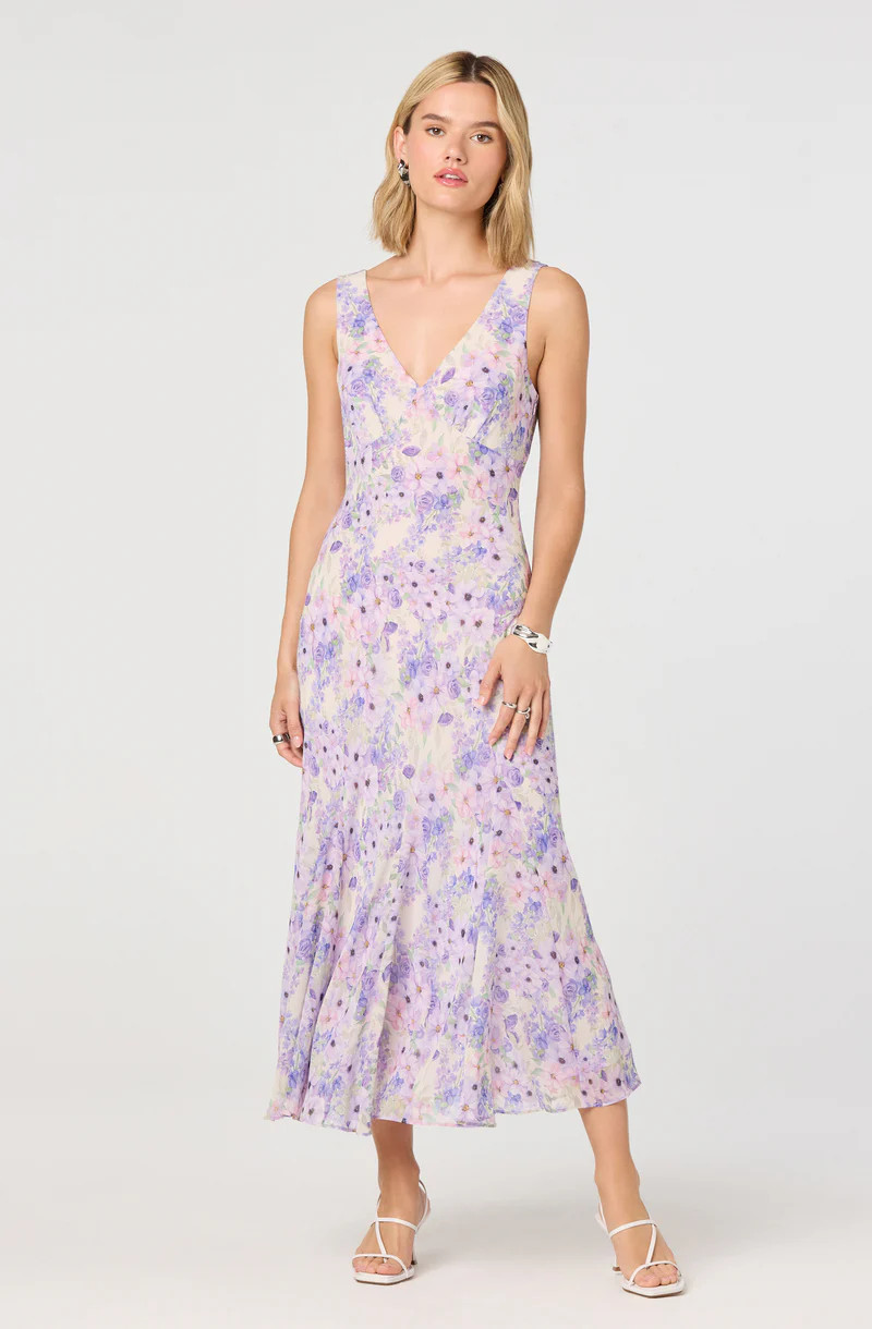 Symone Floral V-Neck Maxi Dress - Purple floral / XS | ASTR The Label (US)