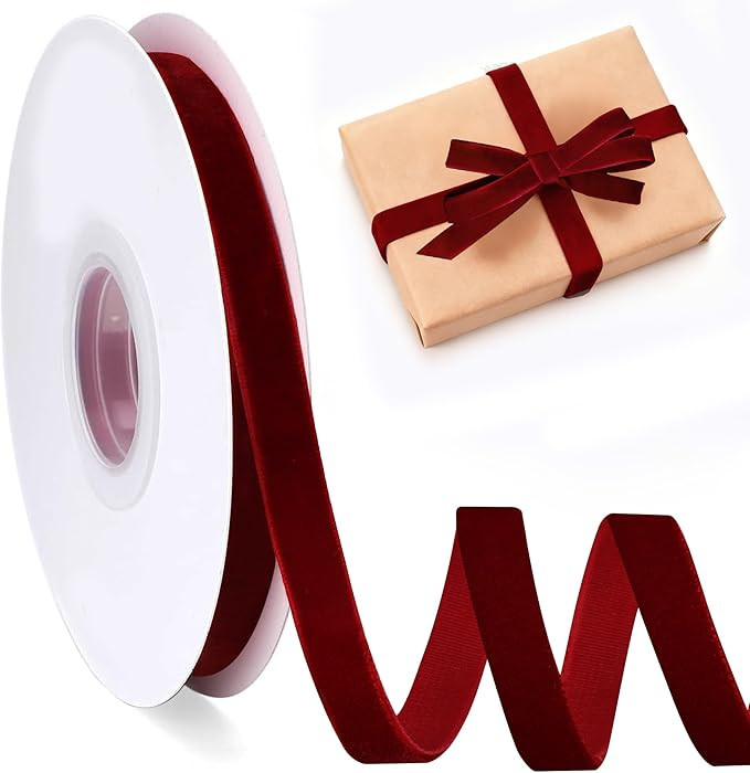 Velvet Ribbon 3/8 Inch x 25 Yards – Burgundy Velvet Ribbon, Soft Single Face, Non-Fading for Ch... | Amazon (US)
