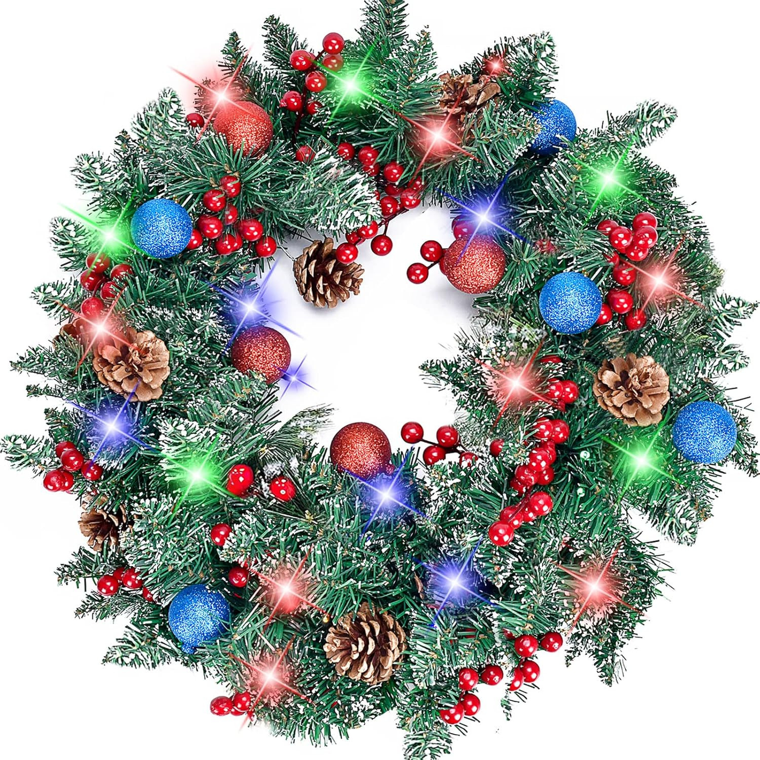 Christmas Wreath 18.8 Inch Christmas Decorations Wreaths for Front Door with LED Battery Operated... | Amazon (US)