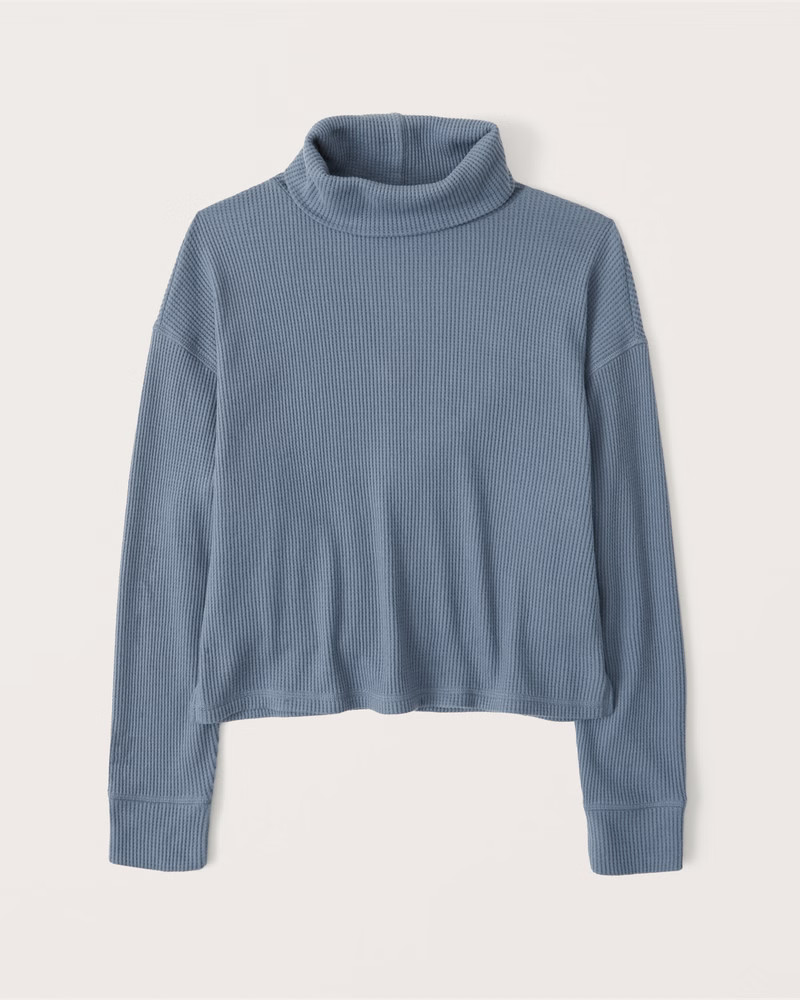 Abercrombie & Fitch Women's Long-Sleeve Waffle Turtleneck in Blue - Size XS | Abercrombie & Fitch (US)