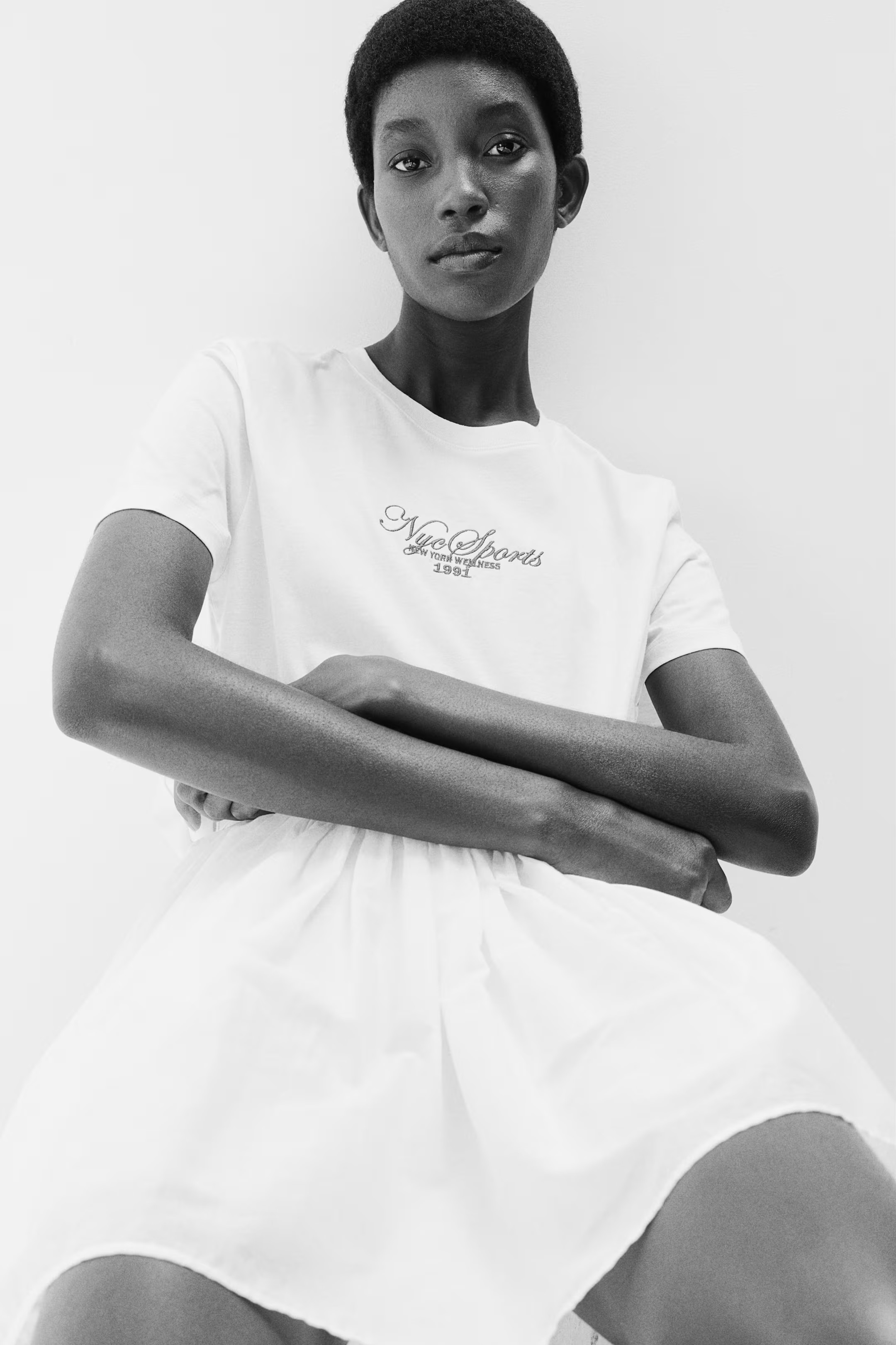 Cotton T-shirt - Round Neck - Short sleeve - Cream/NYC Sports - Ladies | H&M US | H&M (US + CA)