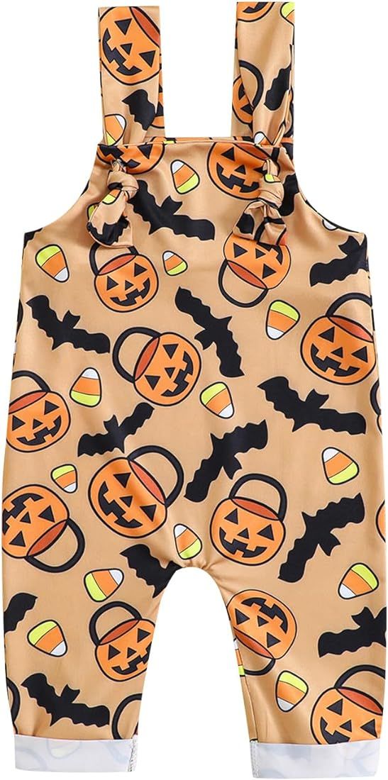 Infant Newborn Baby Girls Boys Halloween Clothes Pumpkin Ghost Print Suspender Romper Jumpsuit Ov... | Amazon (US)