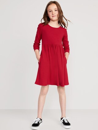 Long-Sleeve Fit &amp; Flare Scoop-Back Dress for Girls | Old Navy (US)