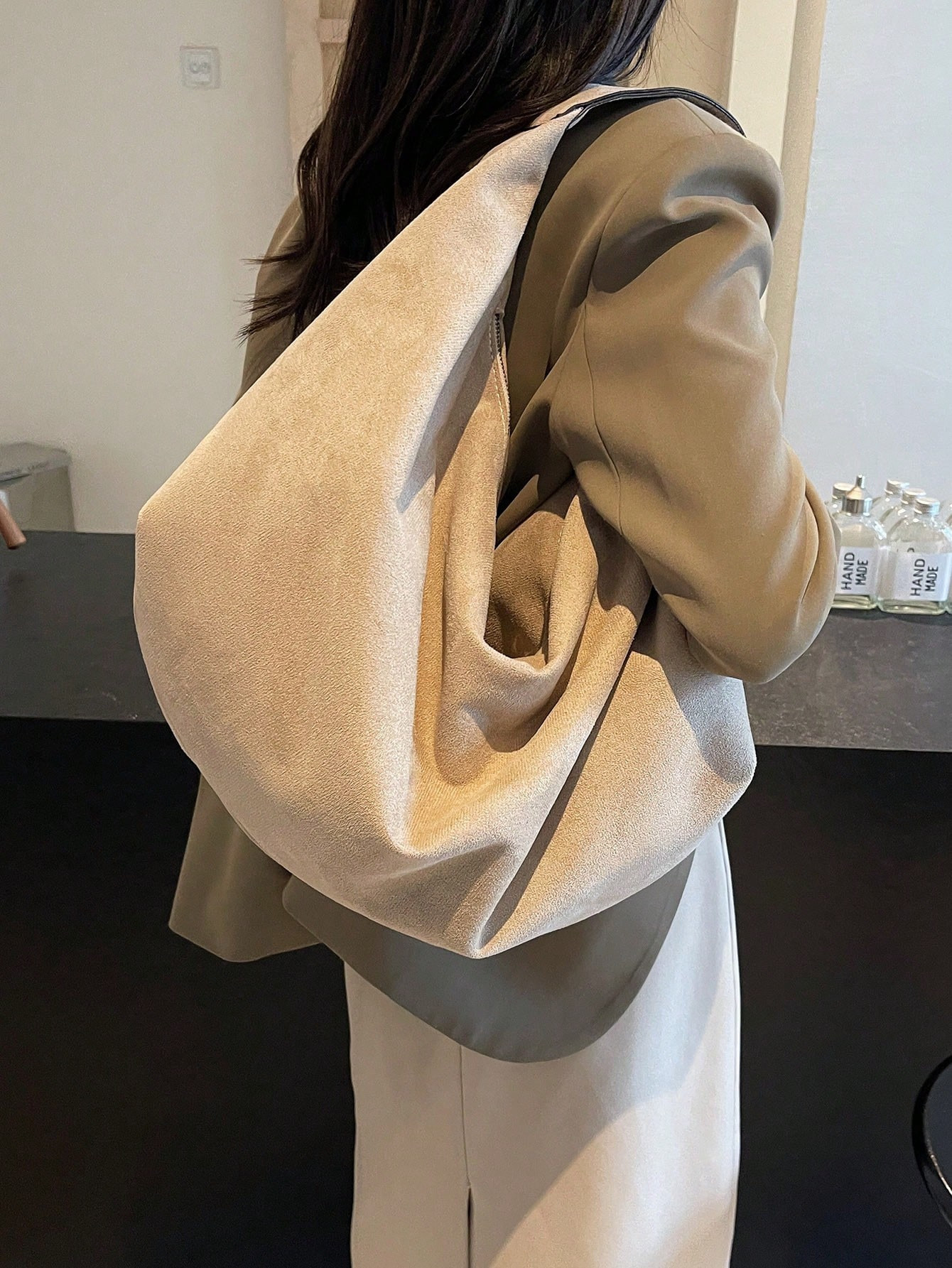 KVKY 1pc Large Capacity Solid Color Suede Tote Bag, Women's Casual Hobo Bag, Fashion Trend Should... | SHEIN