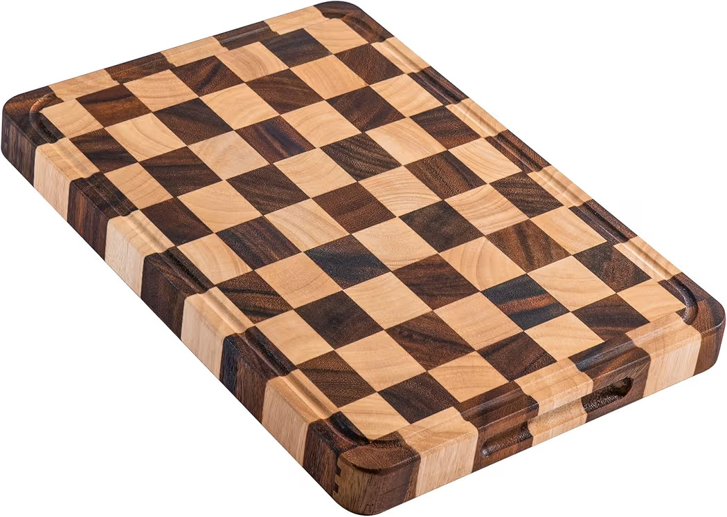 Cutting Boards for Kitchen, Large Acacia Wood Chopping Board, Thick Checkered Cutting Board with ... | Amazon (US)