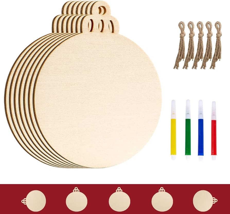 Amazon.com: Artmag 50pcs Christmas Unfinished Wood Wooden DIY Ornaments Blank Round Wood Discs fo... | Amazon (US)