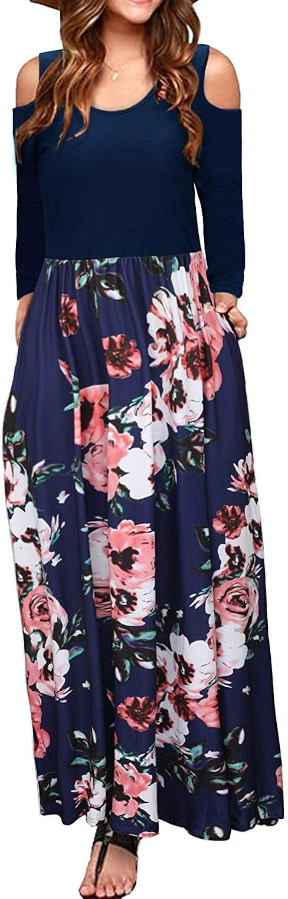 MISFAY Women Short Sleeve Loose Plain Maxi Dresses Casual Long Dresses Pockets | Amazon (US)