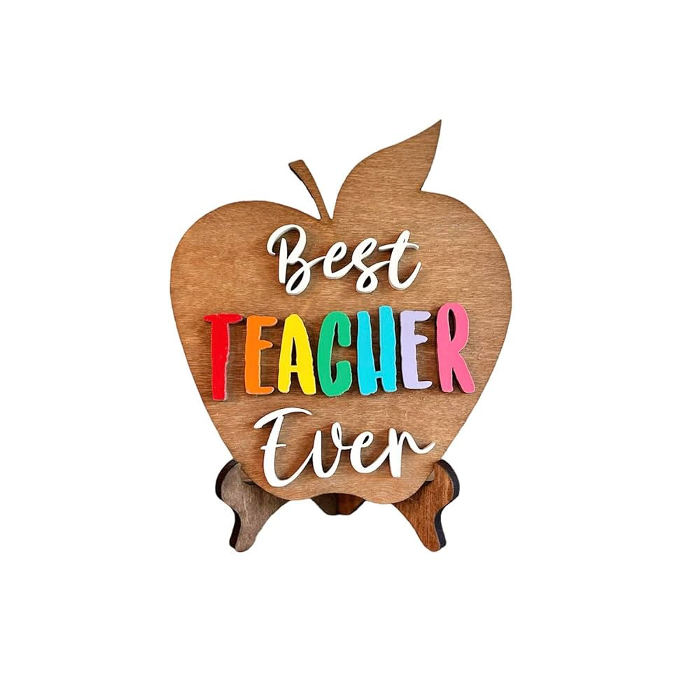 Best Teacher Ever Apple Desk Sign, Gift for Educators, Elementary School Gifts, Education Graduat... | Amazon (US)
