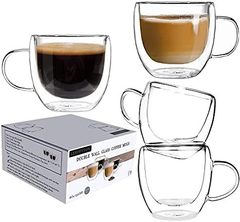 Set of 4 Double Walled Design Glass Tea Coffee Cup with Handles, Insulated Double Walled Glasses ... | Amazon (CA)