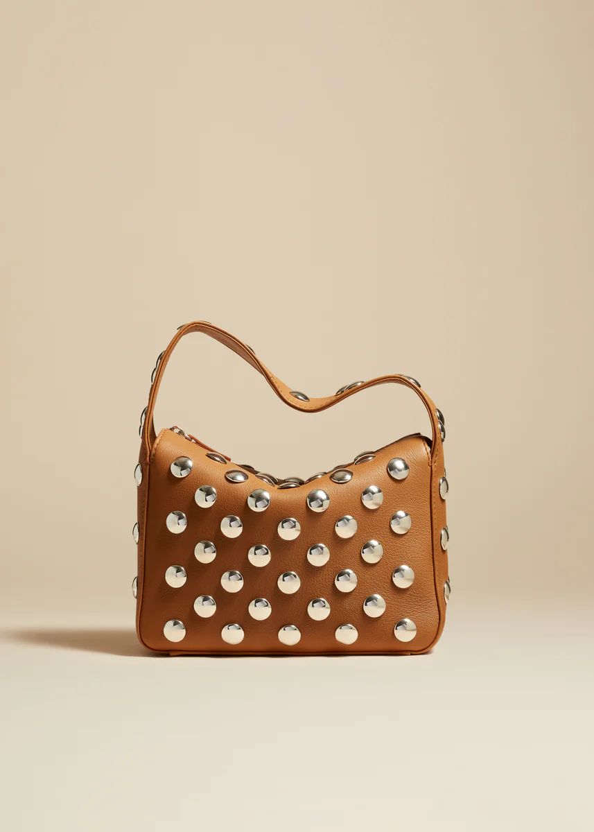 The Small Elena Bag in Nougat Pebbled Leather with Studs | Khaite