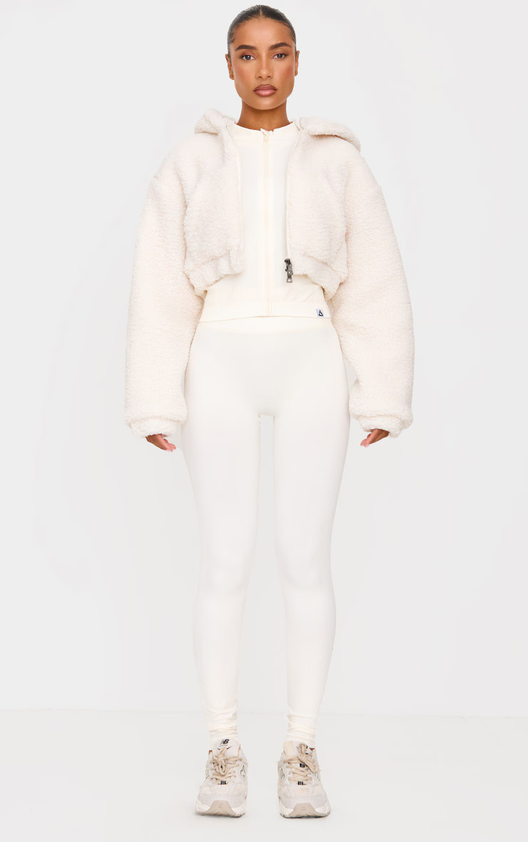 Cream Borg Cropped Jacket | PrettyLittleThing UK