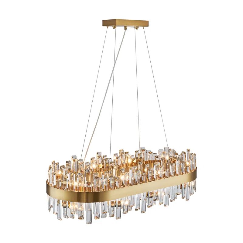 Kacy 16-Lights Gold Rectangular Modern Crystal Rectangle Chandelier with Clear and Gray Crystal A... | Wayfair North America