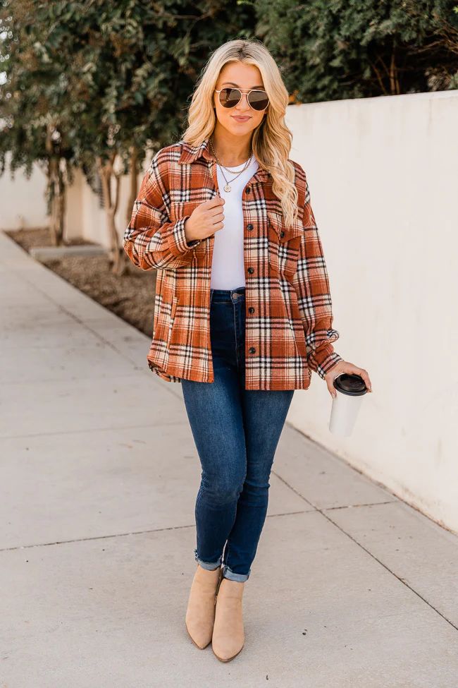 Sweet Reputation Rust Plaid Shacket FINAL SALE | The Pink Lily Boutique